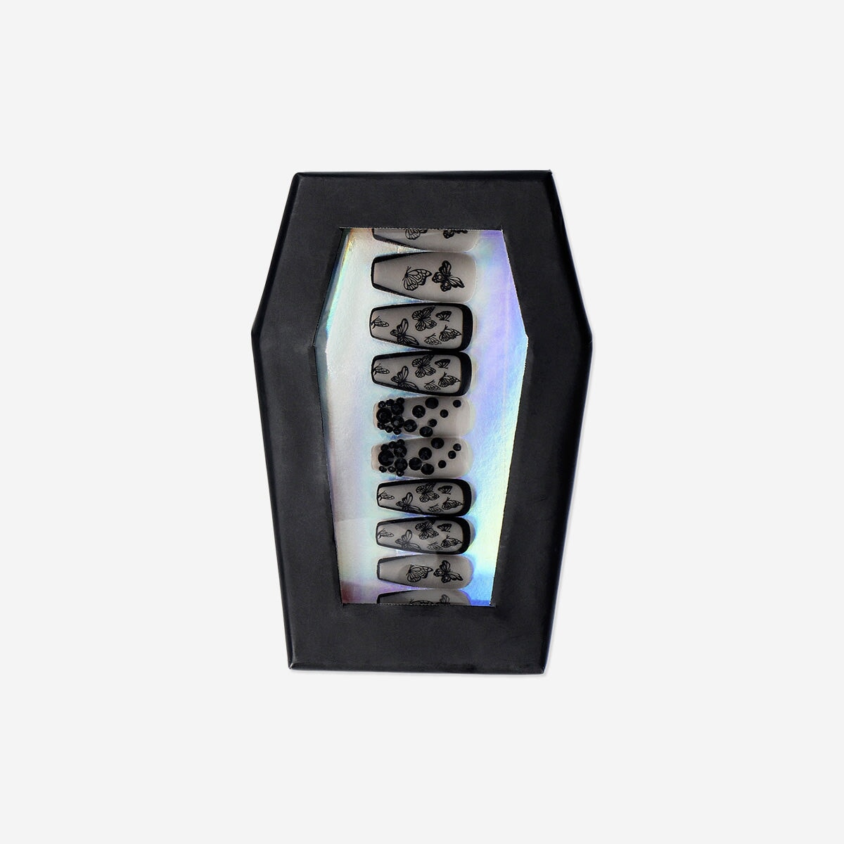 Artificial nails set - Black moths with stones design personal_care Flying Tiger Copenhagen 