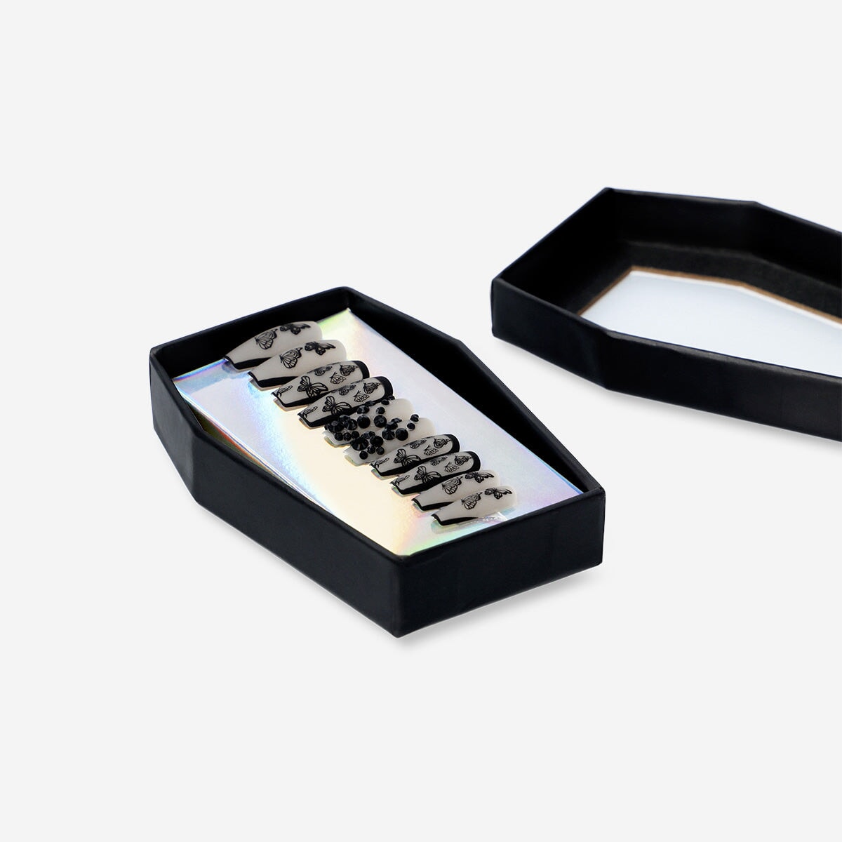 Artificial nails set - Black moths with stones design personal_care Flying Tiger Copenhagen 