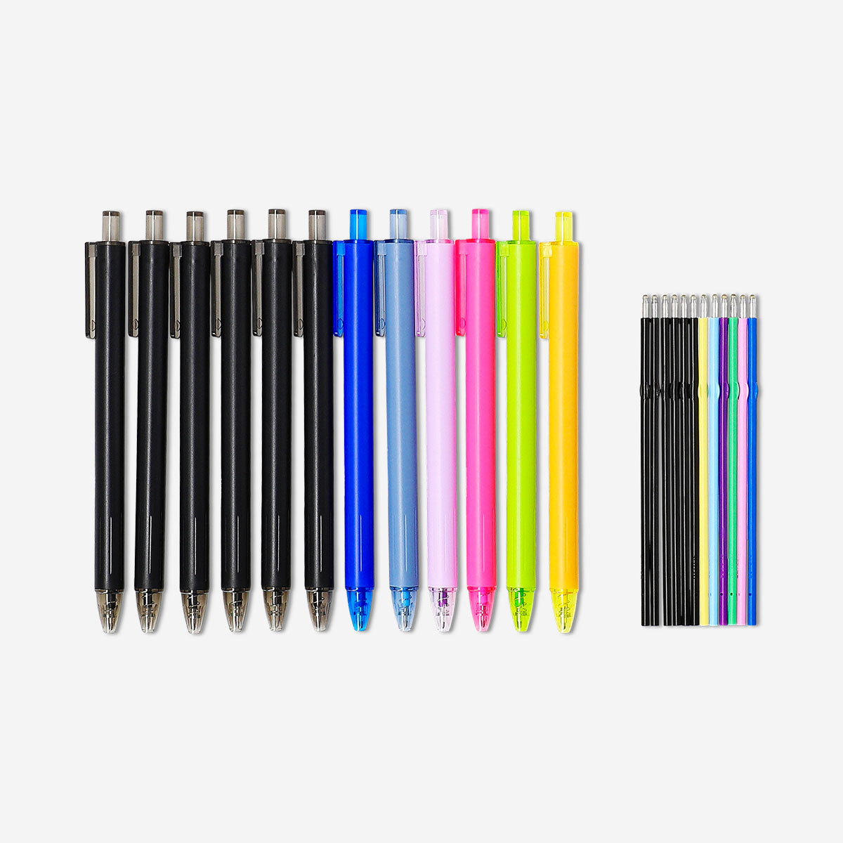 Set of 12 Flying Tiger Copenhagen office ballpoint pens with refills, featuring black ink and sleek design.