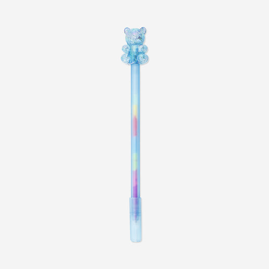 Multi coloured gen pen with blue gummy bear topper