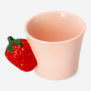 Ceramic kitchen mug with a strawberry-shaped handle, 350 ml capacity, by Flying Tiger Copenhagen, featuring a colorful, playful design.