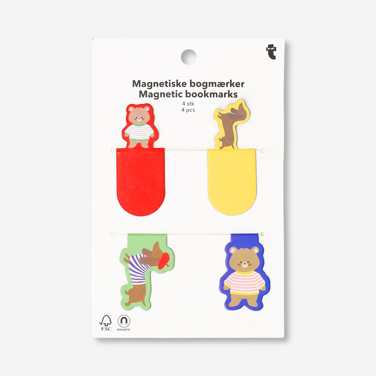 Set of four office magnetic bookmarks featuring playful sausage dog and bear designs by Flying Tiger Copenhagen
