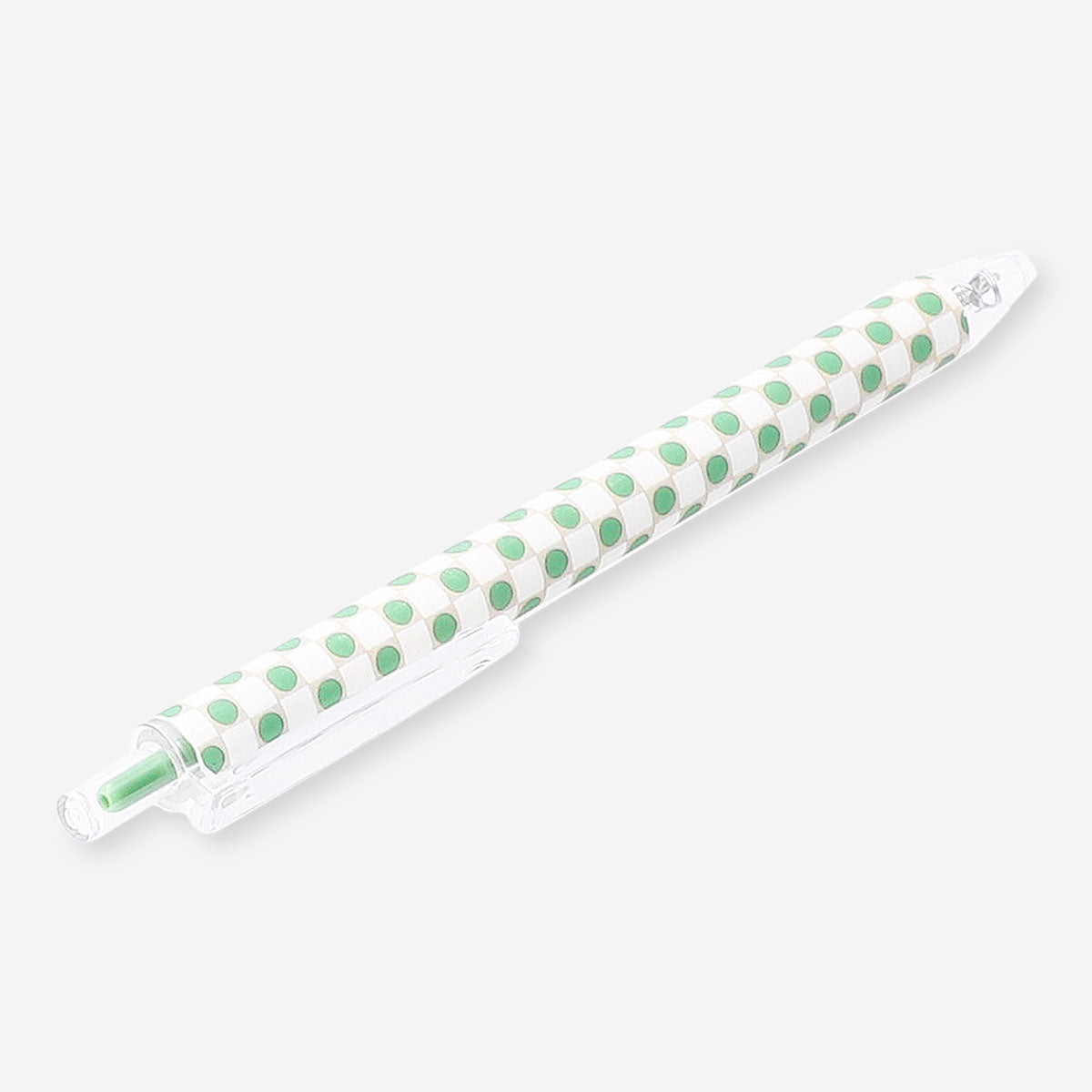 Green checkered Flying Tiger Copenhagen ballpoint pen for office use, featuring a sleek design and comfortable grip.