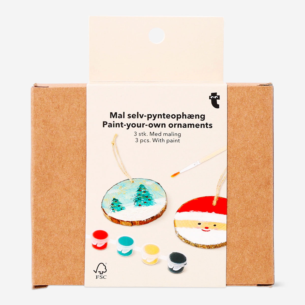 Set of three DIY wooden ornaments for craft hobbies by Flying Tiger Copenhagen, featuring natural unfinished wood surfaces.