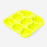 Flying Tiger Copenhagen ice cube tray with mixed fruit-shaped molds for refreshing fruit-flavored ice cubes in the kitchen.