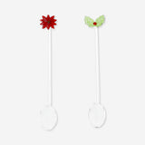 Glass spoons with embossed holly and poinsettia - 2 pcs