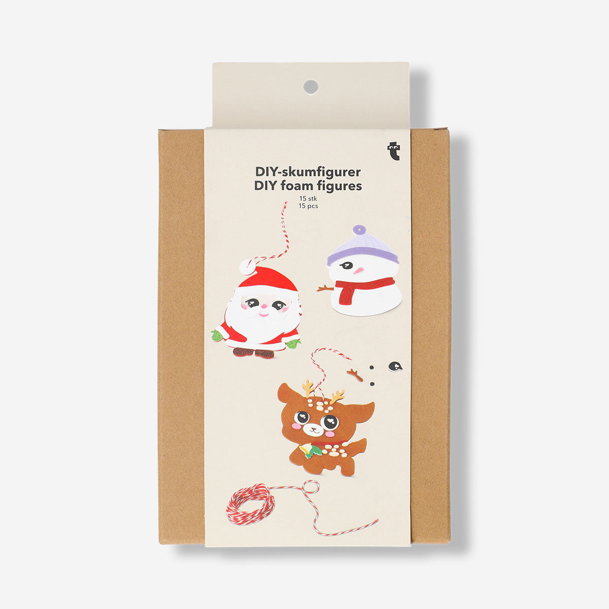 Set of 15 DIY Christmas foam figures for crafting, colorful holiday-themed foam shapes from Flying Tiger Copenhagen.