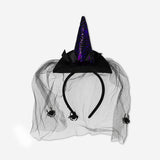 Adult witch's hat with veil costume hairband for parties by Flying Tiger Copenhagen, featuring a black hat with a sheer veil detail.
