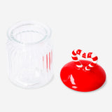 Kitchen storage jar with candy cane lid by Flying Tiger Copenhagen, 15 cm tall, featuring a festive red and white striped lid.