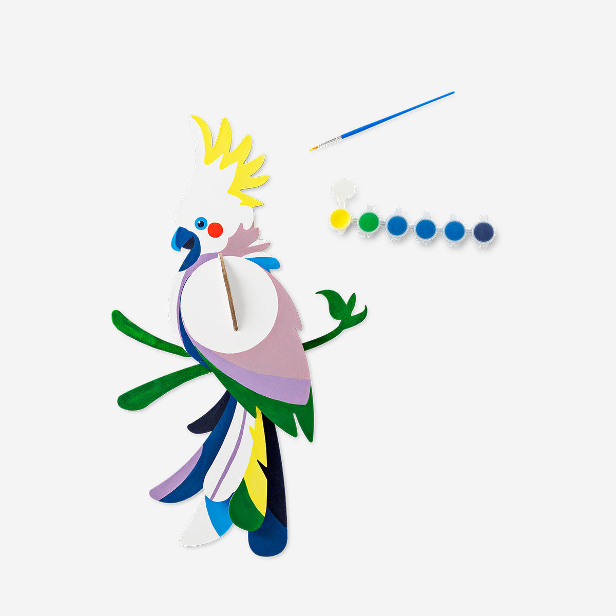 DIY tropical bird hobby kit by Flying Tiger Copenhagen, featuring a painted tropical bird figure for creative crafting.