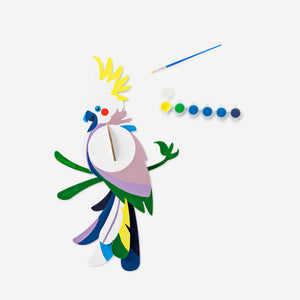 DIY tropical bird hobby kit by Flying Tiger Copenhagen, featuring a painted tropical bird craft for creative decoration.