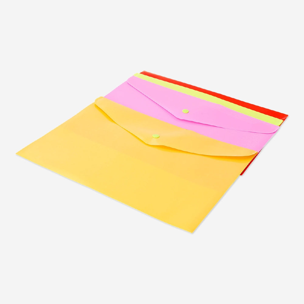 Set of four colorful A4 document folders by Flying Tiger Copenhagen, ideal for organizing office papers and files.