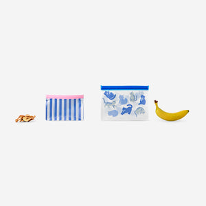 Two kitchen grip seal bags with cats and stripes print by Flying Tiger Copenhagen, featuring resealable closures.