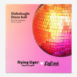 Flying Tiger Copenhagen multi-colored 20cm disco ball gadget inspired by RuPaul's Drag Race, featuring vibrant, reflective surface.