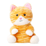 Soft plush heating toy in the shape of a Tabby cat by Flying Tiger Copenhagen, featuring detailed feline features and warm colors.