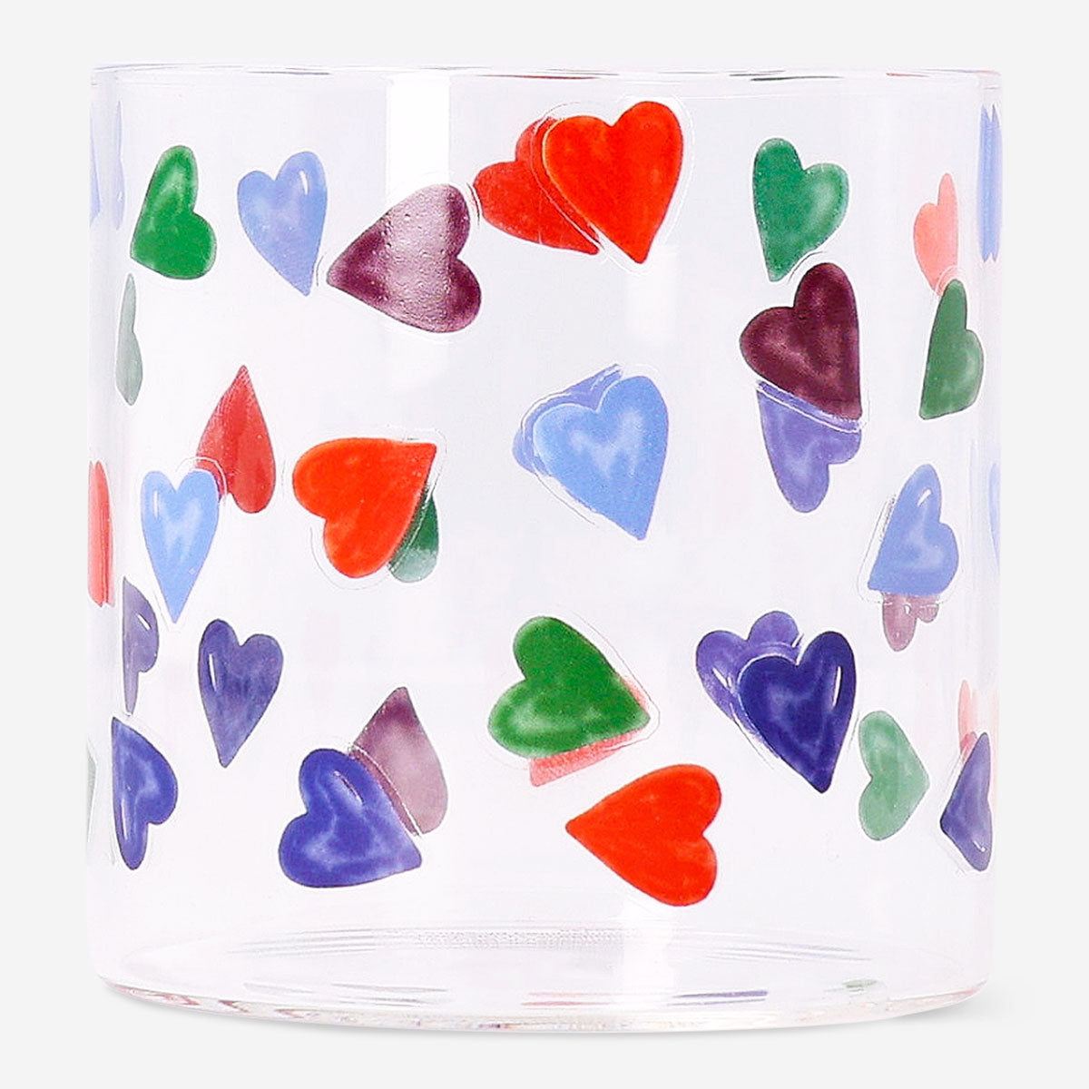 Clear 350ml drinking glass with heart print, kitchen glassware from Flying Tiger Copenhagen, featuring a playful heart design.
