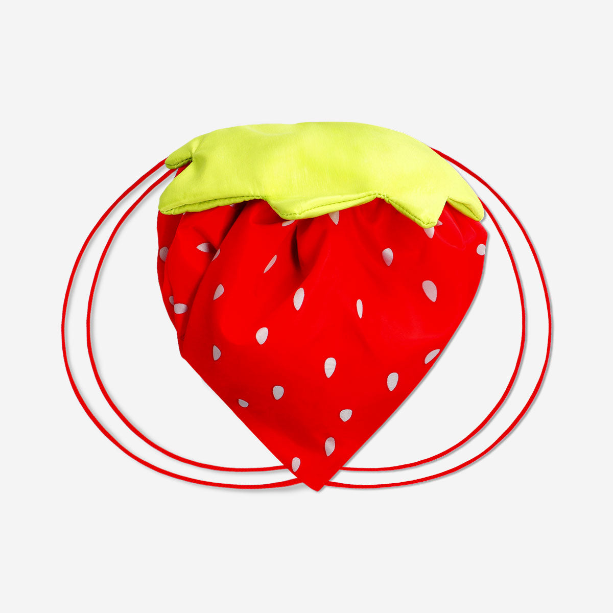 Flying Tiger Copenhagen strawberry-shaped cosmetic bag for personal care, featuring bright red color and playful fruit design.