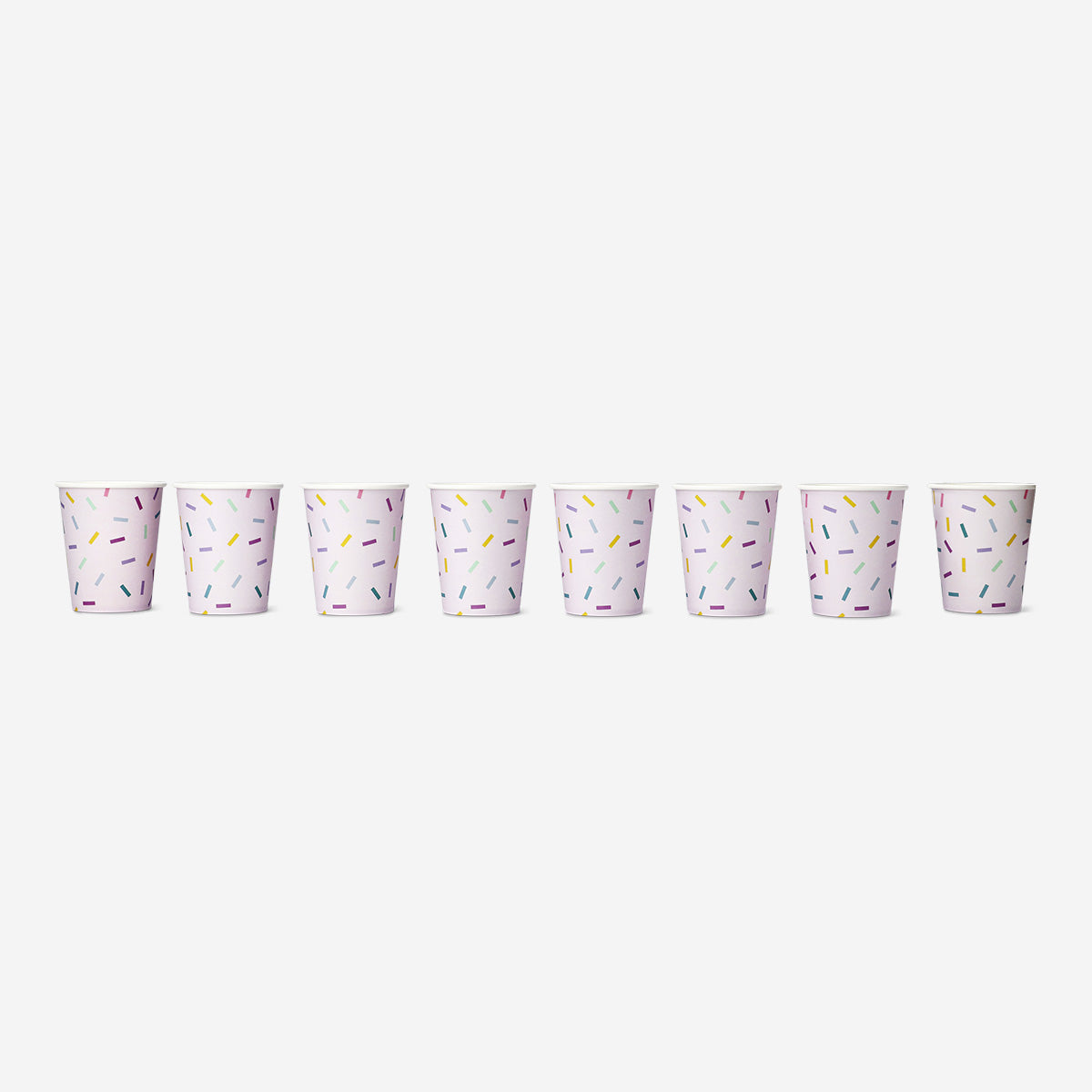 Pink confetti paper cups for party use, set of 8 by Flying Tiger Copenhagen, featuring colorful confetti design for celebrations.
