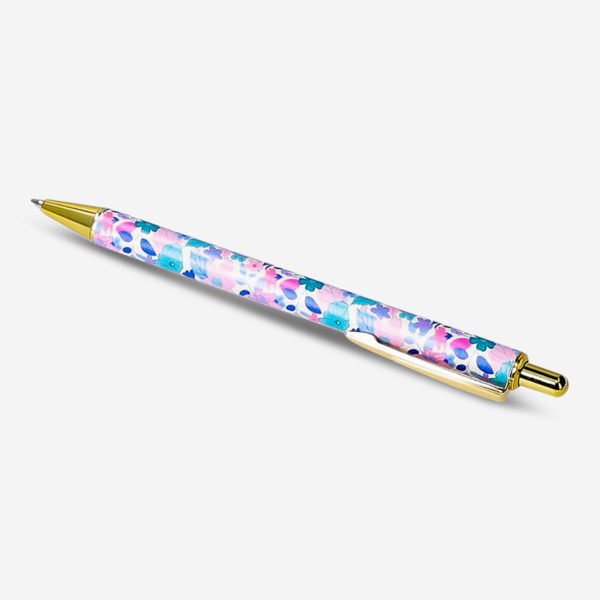 Flying Tiger Copenhagen floral ballpoint pen for office use with colorful floral design and smooth writing tip.