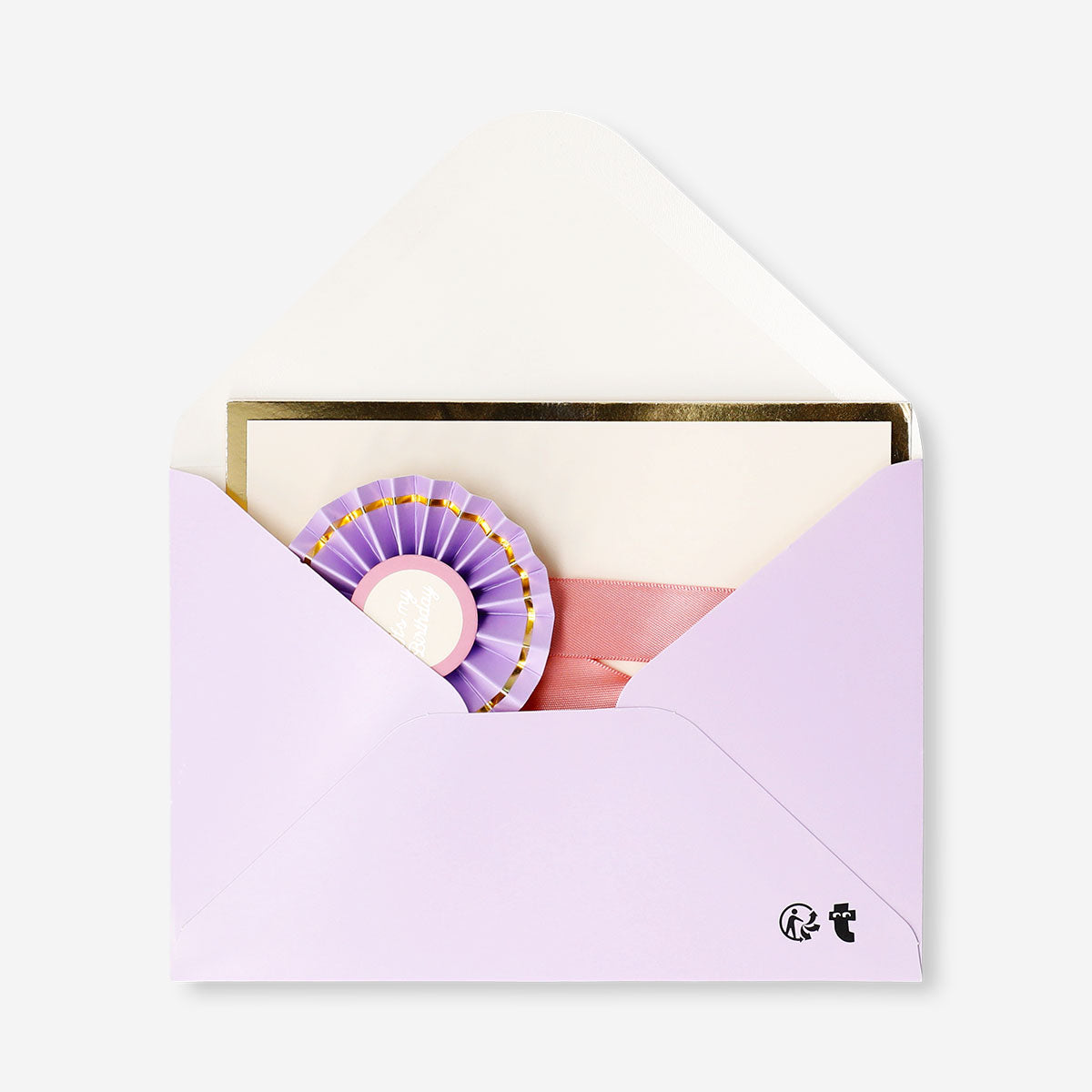 Colorful Flying Tiger Copenhagen birthday card with a decorative rosette, suitable for office celebrations.