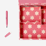 Pink floral desk tidy with planner board and marker