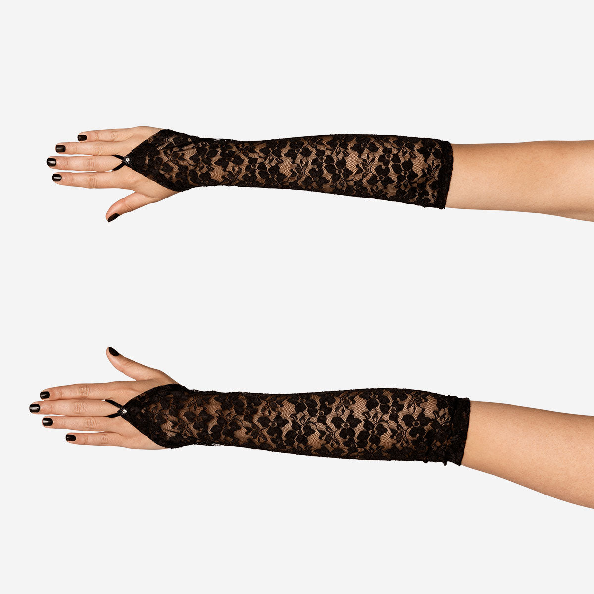 Long lace gloves, one size textile accessory by Flying Tiger Copenhagen, featuring delicate lace fabric and fitted design.