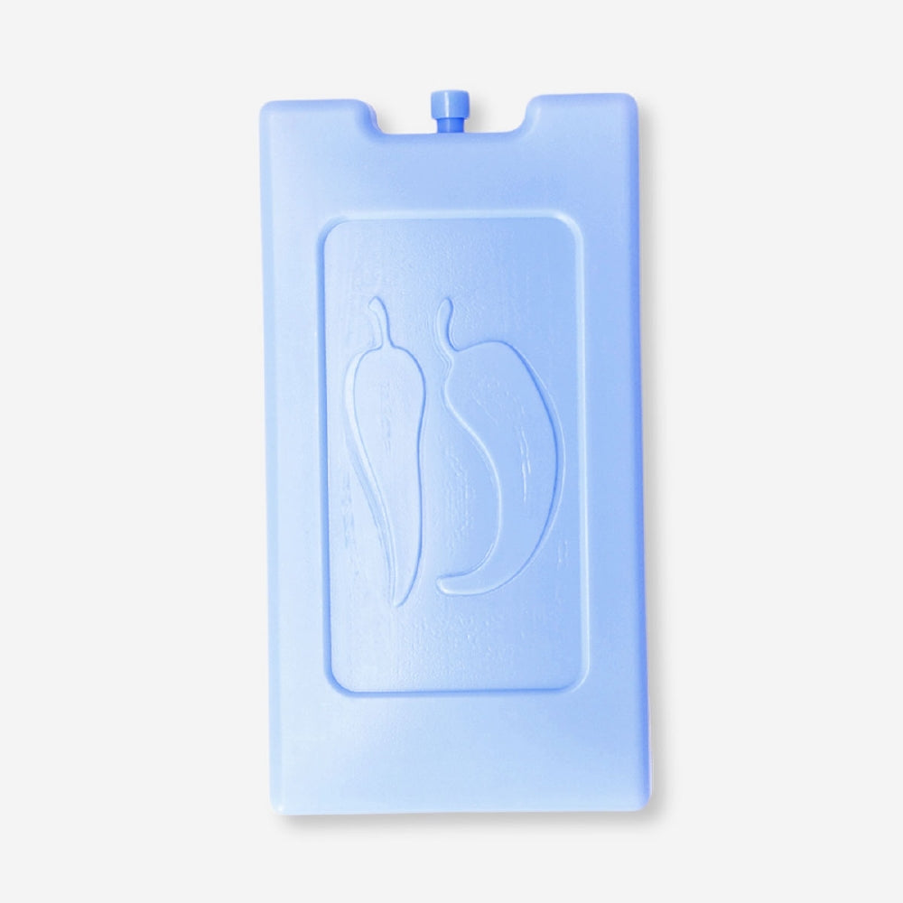 Blue ice block for home use, branded by Flying Tiger Copenhagen, shown in a clear image highlighting its solid, rectangular shape.