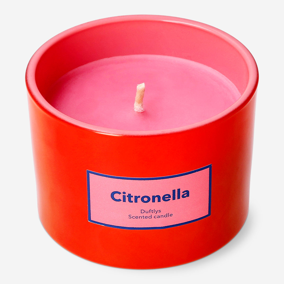 Flying Tiger Copenhagen scented outdoor candle with citronella fragrance, in a decorative glass holder for outdoor use.