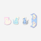 Set of four cat-themed magnetic bookmarks by Flying Tiger Copenhagen, ideal for marking pages in office or reading materials.