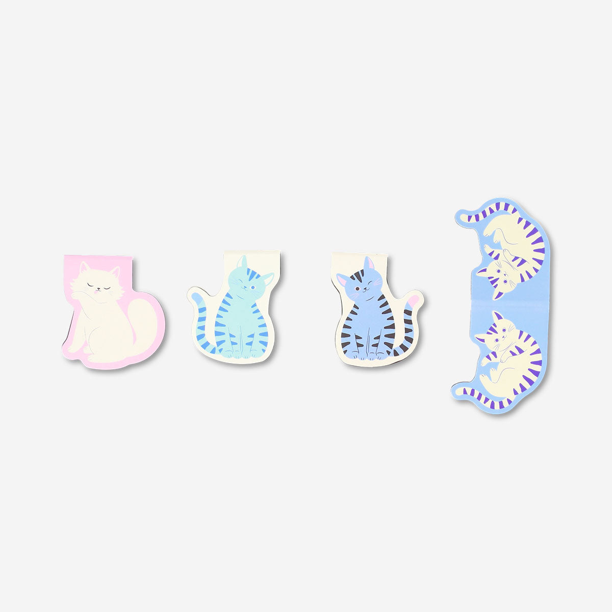Set of four cat-themed magnetic bookmarks by Flying Tiger Copenhagen, ideal for marking pages in office or reading materials.