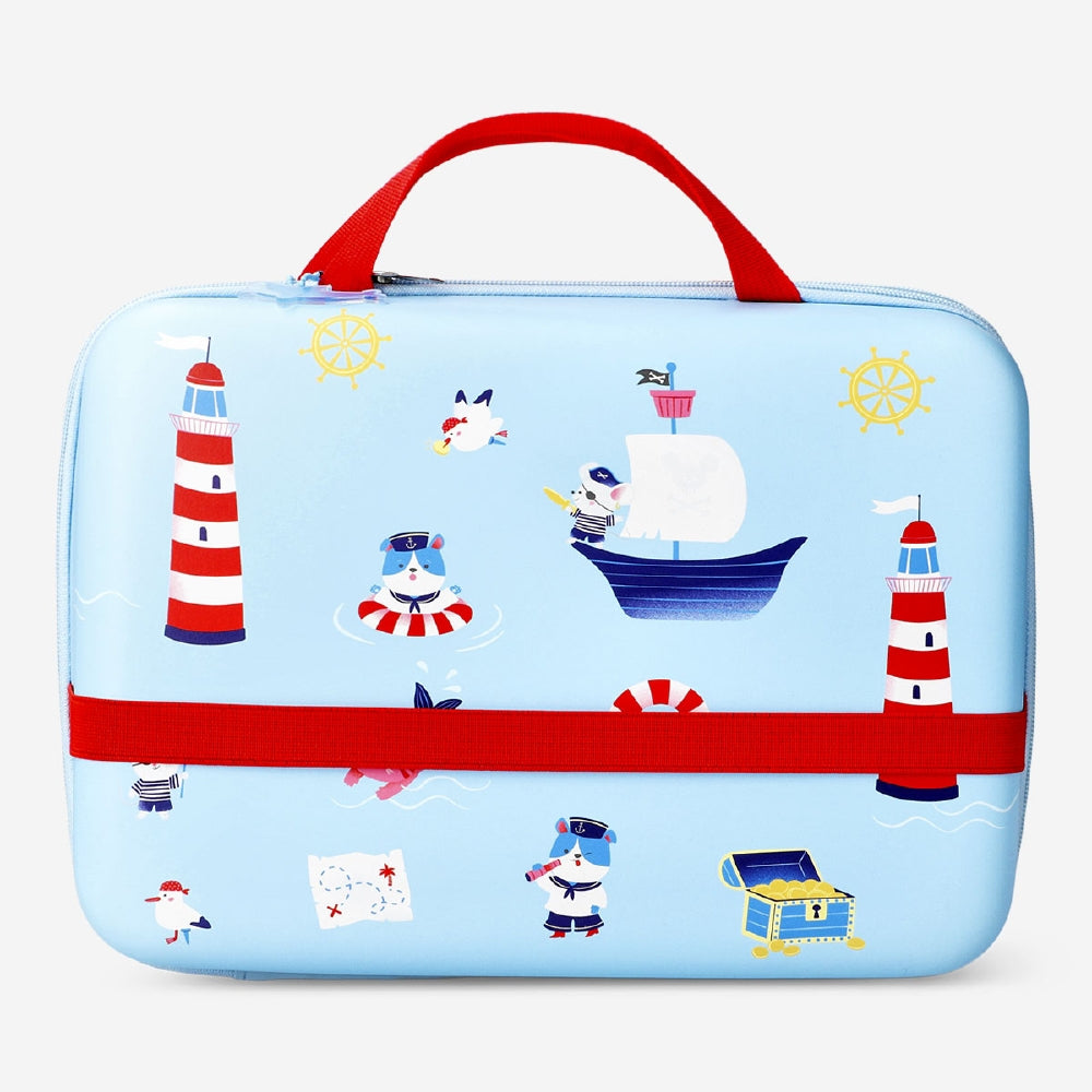 Travel colouring kit in suitcase by Flying Tiger Copenhagen featuring colored pencils, markers, and paper for on-the-go creativity.