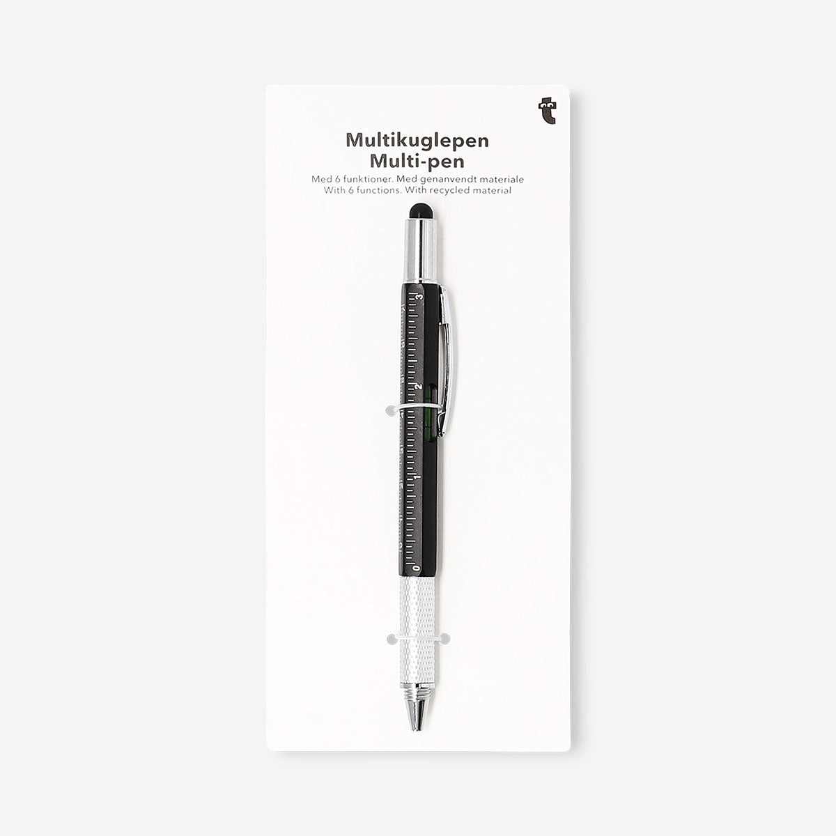 Flying Tiger Copenhagen multi-pen with six functions, featuring a sleek office design and multiple ink colors for versatile writing tasks.