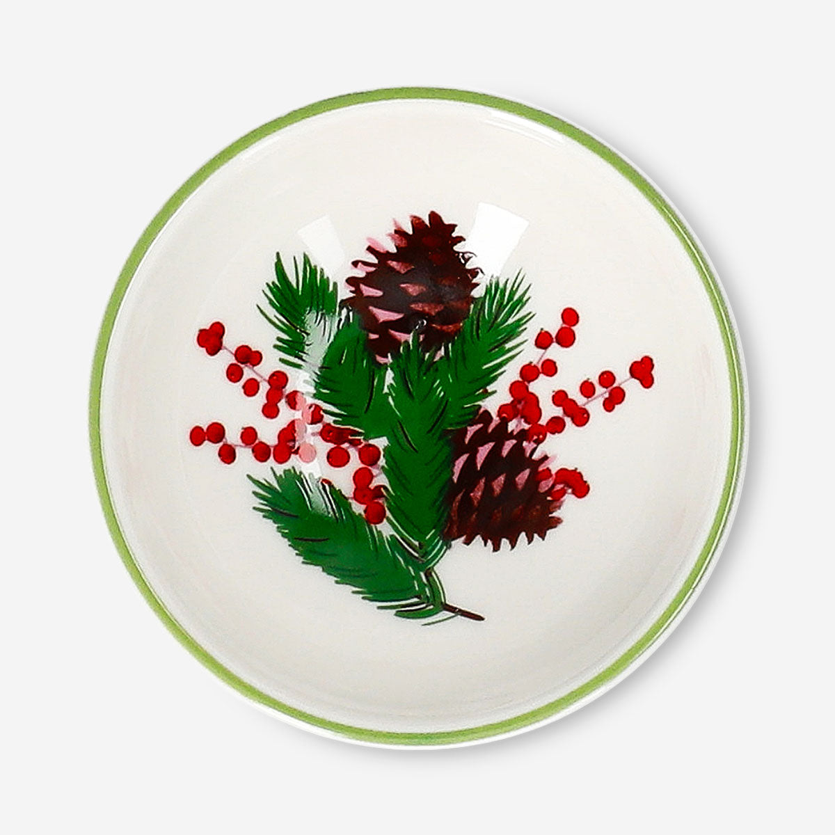 Mini kitchen bowl with pine tree branch print, 8 cm, from Flying Tiger Copenhagen, showing a decorative ceramic bowl on a white background.