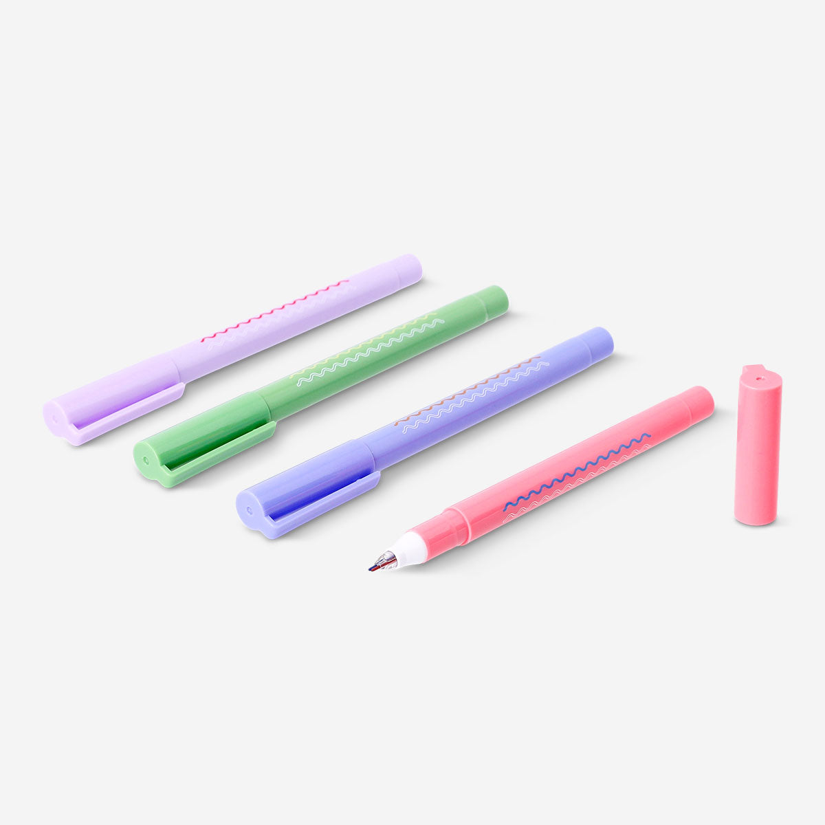 Set of four Flying Tiger Copenhagen drawing pens for journaling, with fine tips ideal for detailed office sketching and writing.