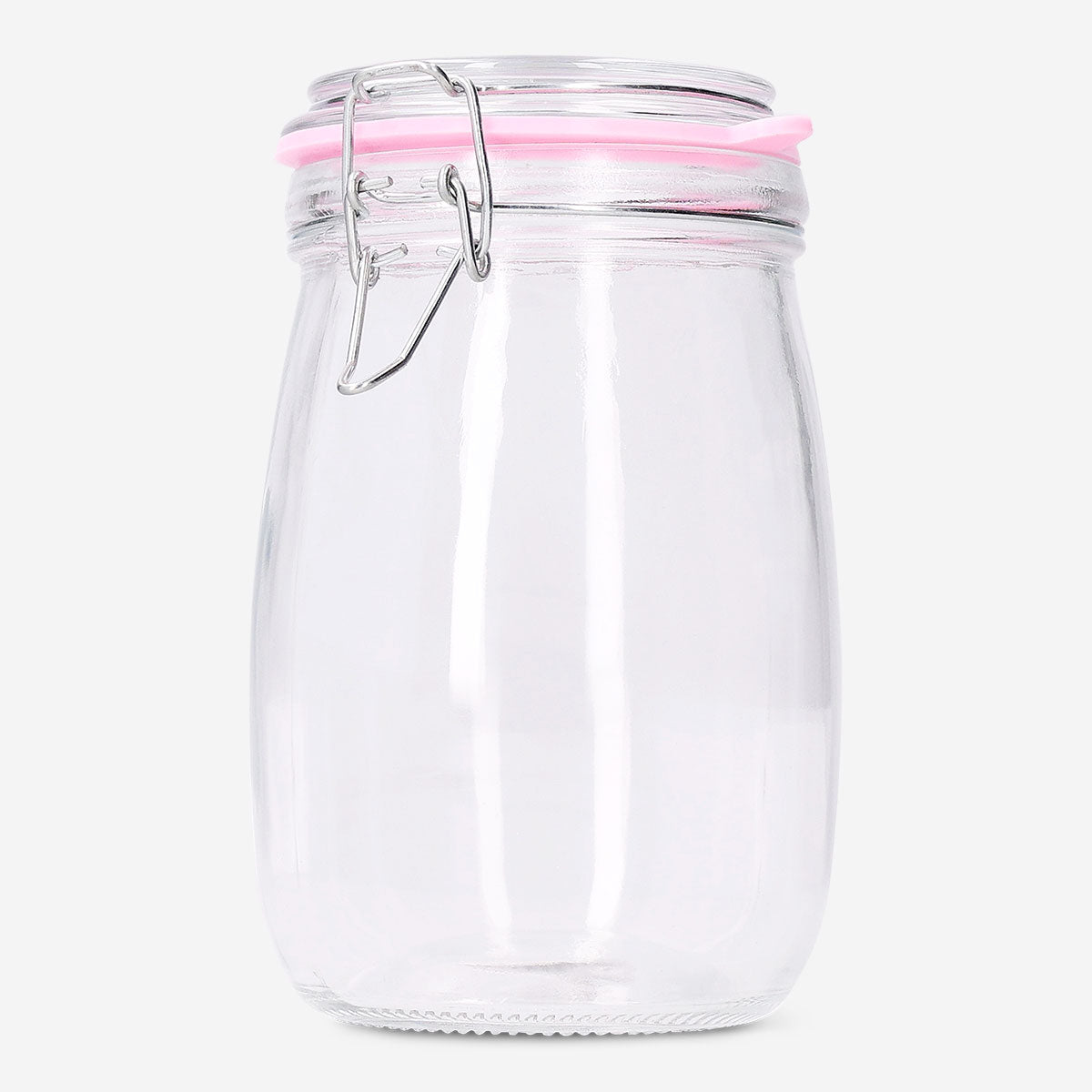 Glass jar with a blue rim, 22 cm in height, ideal for kitchen storage, from Flying Tiger Copenhagen.