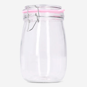 Glass jar with a blue rim, 22 cm in height, ideal for kitchen storage, from Flying Tiger Copenhagen.