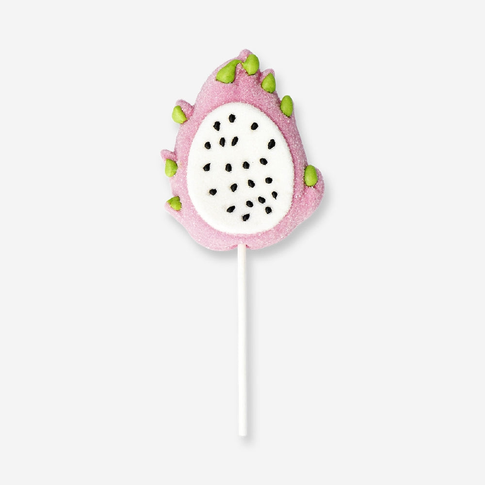 Marshmallow on a stick with dragon fruit flavor, colorful and sweet snack from Flying Tiger Copenhagen.