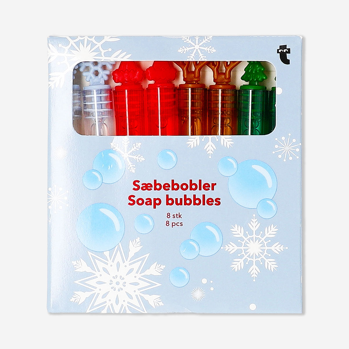 Set of 8 mini soap bubble toys by Flying Tiger Copenhagen, colorful and playful for children.