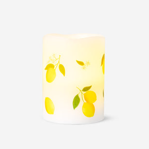 LED pillar candle with lemon print, 10 cm tall, designed for home decor by Flying Tiger Copenhagen.