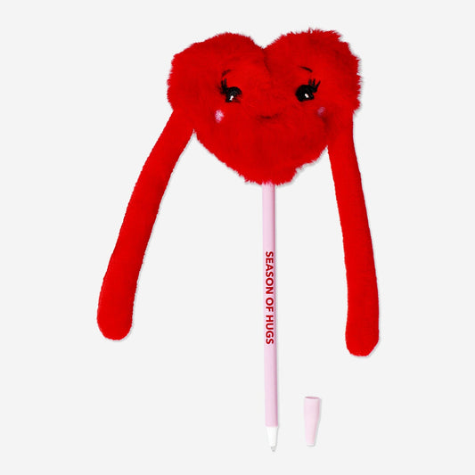 Penna a sfera con tappo a cuore rosso in peluche