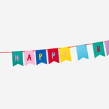 Colorful felt birthday garland with "Happy Birthday" banners, ideal for party decorations from Flying Tiger Copenhagen.