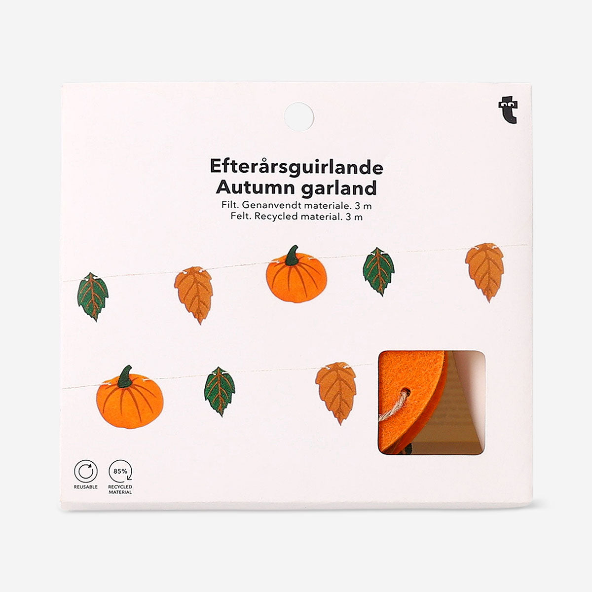 Felt pumpkin garland, 300 cm long, decorative party banner with orange pumpkins from Flying Tiger Copenhagen.