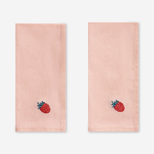 Fabric napkins with embroidered raspberry - 2 pcs