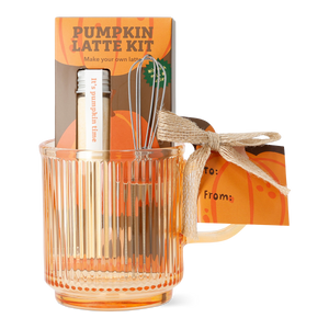 Pumpkin spice kit with mug, whisk, and pumpkin spice powder from Flying Tiger Copenhagen, perfect for autumn baking and drinks.