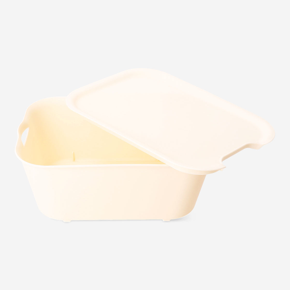 Yellow storage box with lid, 19x26 cm, from Flying Tiger Copenhagen, shown with the lid on, ideal for organizing home items.