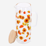 Glass jug with sunflower print, 1.15L, from Flying Tiger Copenhagen, featuring a clear design and vibrant sunflower pattern.