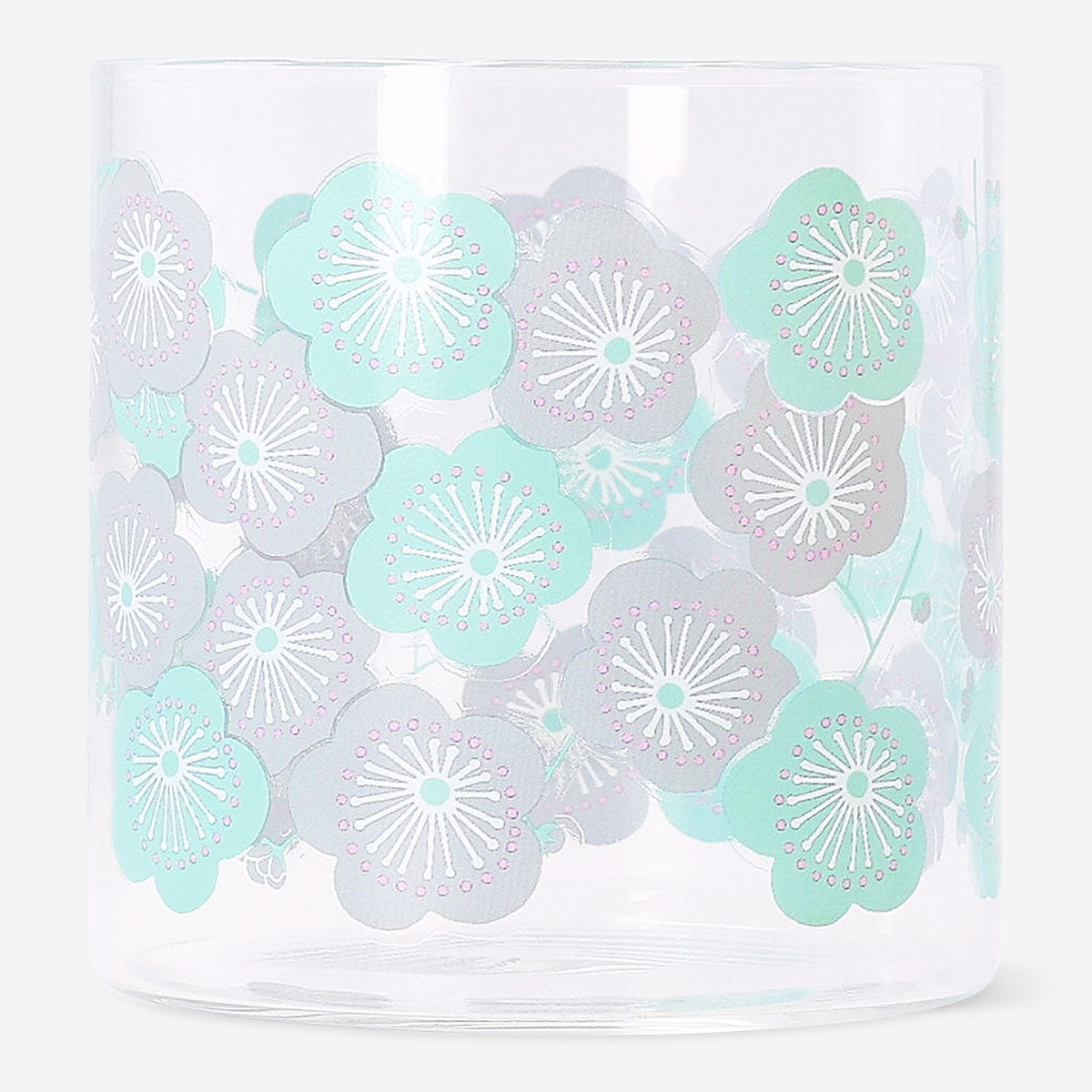 Flying Tiger Copenhagen 350ml glass with cherry blossom print, ideal for drinking and kitchen use.
