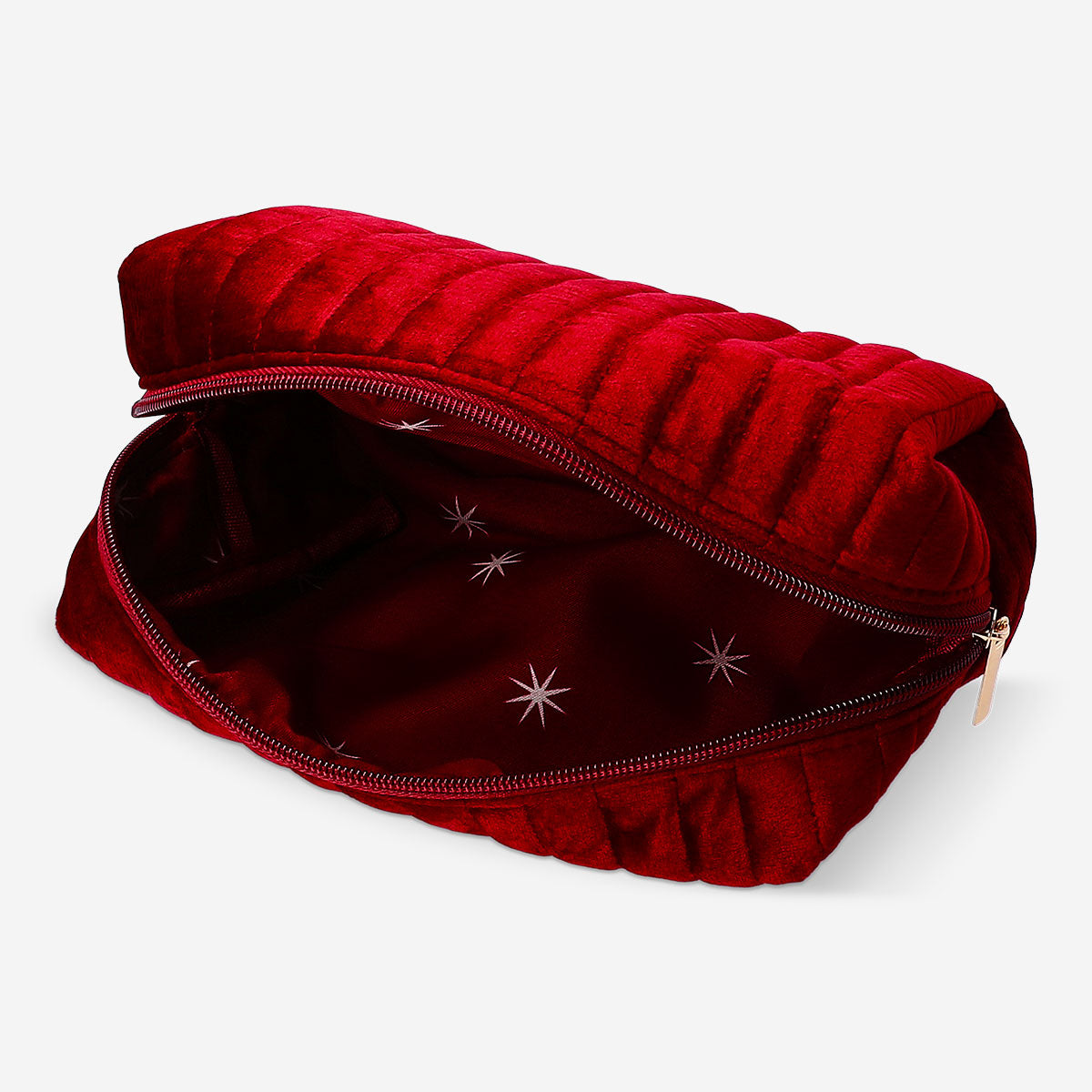 Flying Tiger Copenhagen Bordeaux velvet toiletry bag for personal care, with a soft velvet exterior and compact storage design.