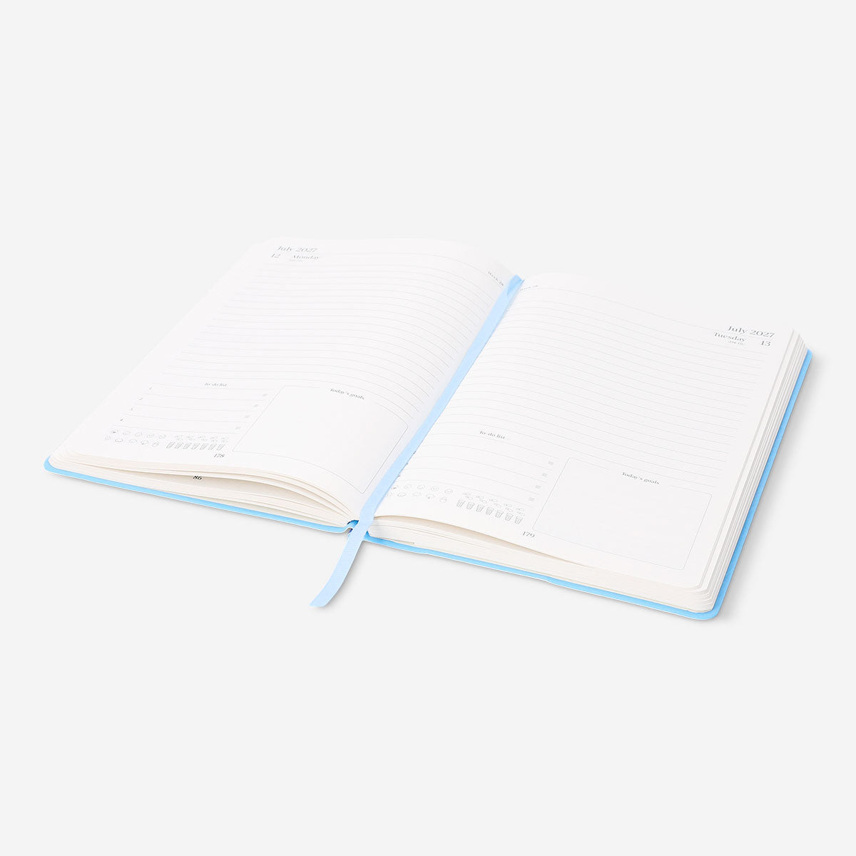 Blue A5 daily diary for 2027 by Flying Tiger Copenhagen, featuring a compact office planner with a sleek cover.