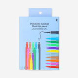 Set of 12 Flying Tiger Copenhagen dual tip pens with fineliner and brush tips, ideal for office or artistic writing and drawing.